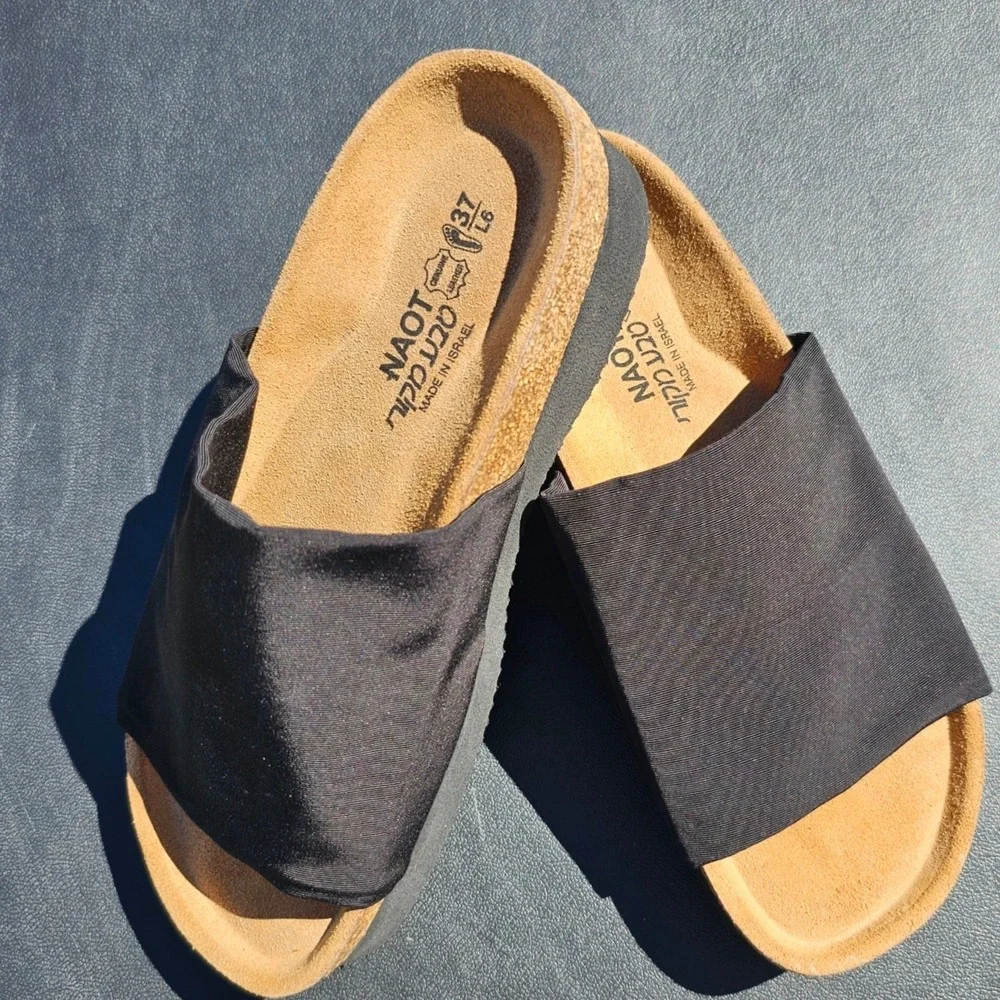 Naot Tampa Black Stretch Platform Slide Sandals Womens 37 L6 Made in Israel